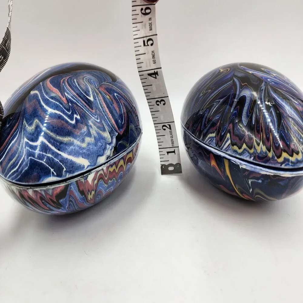 Vintage 2 Grazia Deruta Blue Swirl Pottery Egg Shape Ceramic Trinket Boxes Rare